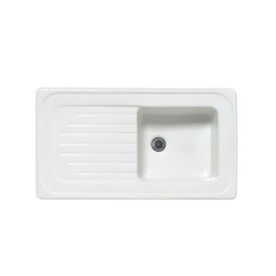 Evier céramique blanc Ewi IRÈNE 1 bac 1 égouttoir