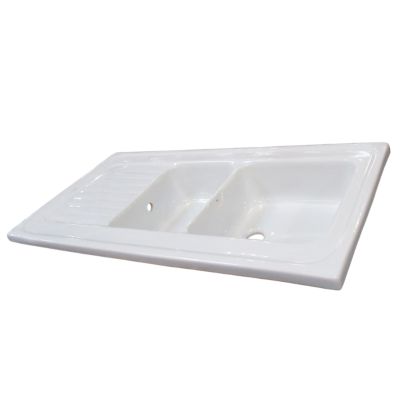 Evier céramique blanc Ewi IRÈNE à poser 2 bacs 1 égouttoir