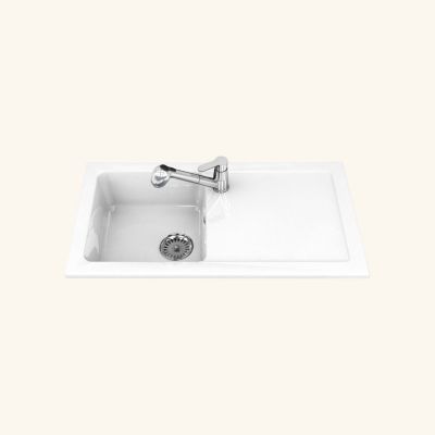 Evier céramique blanc Ewi VICTOIRE 1 bac 1 égouttoir