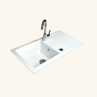 Evier céramique blanc GASPARD 1 bac 1 égouttoir
