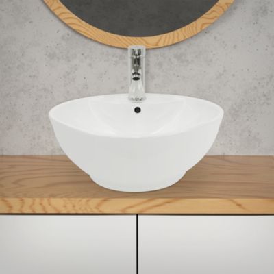 Evier ceramique vasque rond a poser moderne lave-mains salle de bain 455 mm