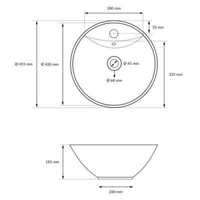 Evier ceramique vasque rond a poser moderne lave-mains salle de bain 455 mm