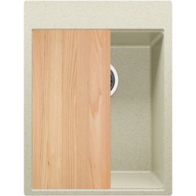 Evier Cuisine Beige 38x50cm, 1 bac + Kit de Vidage + Accessorie, Evier a Encastrer au meuble 40cm, Oslo Top de Primagran