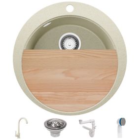 Evier Cuisine Beige 53x53cm + Kit de Vidage + Robinet + Accessoires, Evier au meuble 50cm  Pise Max Top de Primagran