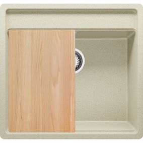 Evier Cuisine Beige 56x53cm, 1 bac + Kit de Vidage + Accessorie, Evier a Encastrer au meuble 60cm, Bergen Low Cut de Primagran