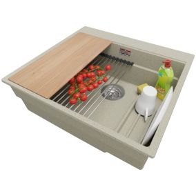 Evier Cuisine Beige 58x53cm, 1 bac + Kit de Vidage + Accessoires, Evier a Encastrer au meuble 60cm, Oslo Max de Primagran