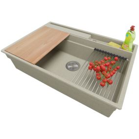 Evier Cuisine Beige 78x53cm, 1 bac + Kit de Vidage + Accessoires, Evier a Encastrer au meuble 80cm, Oslo Pocket de Primagran