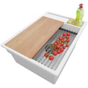 Evier Cuisine Blanc 38x53cm, 1 bac + Kit de Vidage + Accessoires, Evier a Encastrer au meuble 40cm, Oslo Pocket de Primagran