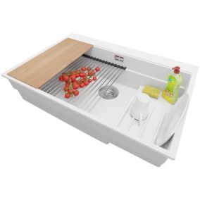 Evier Cuisine Blanc 78x53cm, 1 bac + Kit de Vidage + Accessoires, Evier a Encastrer au meuble 80cm, Oslo Max de Primagran