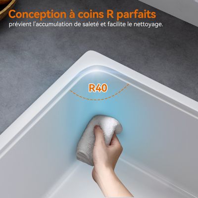 Evier Cuisine en Granit 57x45 cm Évier en quartz Blanc, 1 bac encastrable de, Lavabo 1 bac + Kit de Vidage - HOROW