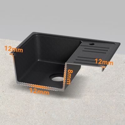Evier Cuisine en Granit 57x45 cm Évier en quartz noir, 1 bac encastrable de, Lavabo 1 bac + Kit de Vidage - HOROW
