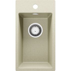 Evier Cuisine en Granit Beige 28x50cm, Lavabo 1 bac + Kit de Vidage, Evier a Encastrer au meuble 30cm, Riga de Primagran