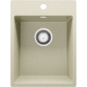 Evier Cuisine en Granit Beige 38x50cm, Lavabo 1 bac + Kit de Vidage, Evier a Encastrer au meuble 40cm, Riga de Primagran