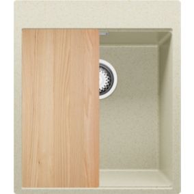 Evier Cuisine en Granit Beige 43x50cm + Kit de Vidage + Planche a Decouper, Evier au meuble 45cm  Oslo Top de Primagran