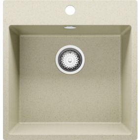 Evier Cuisine en Granit Beige 48x50cm, Lavabo 1 bac + Kit de Vidage, Evier a Encastrer au meuble 50cm, Riga de Primagran