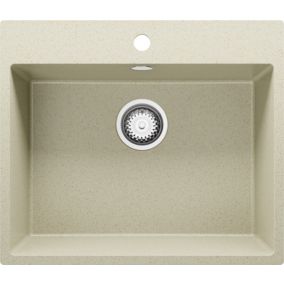 Evier Cuisine en Granit Beige 58x50cm, Lavabo 1 bac + Kit de Vidage, Evier a Encastrer au meuble 60cm, Riga de Primagran