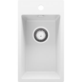 Evier Cuisine en Granit Blanc 28x50cm, Lavabo 1 bac + Kit de Vidage, Evier a Encastrer au meuble 30cm, Riga de Primagran