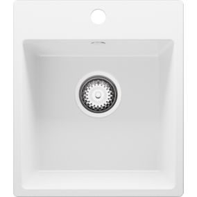 Evier Cuisine en Granit Blanc 38x44cm, Lavabo 1 bac + Kit de Vidage, Evier a Encastrer au meuble 40cm, Riga Easy de Primagran