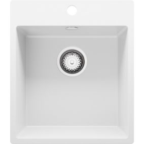 Evier Cuisine en Granit Blanc 43x50cm, Lavabo 1 bac + Kit de Vidage, Evier a Encastrer au meuble 45cm, Riga de Primagran