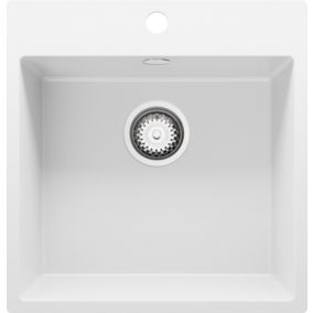 Evier Cuisine en Granit Blanc 48x50cm, Lavabo 1 bac + Kit de Vidage, Evier a Encastrer au meuble 50cm, Riga de Primagran