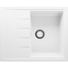 Evier Cuisine en Granit Blanc 62x50cm, Lavabo 1 bac + Kit de Vidage, Evier a Encastrer au meuble 40cm, Milan de Primagran