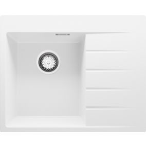 Evier Cuisine en Granit Blanc 62x50cm, Lavabo 1 bac + Kit de Vidage, Evier a Encastrer au meuble 40cm, Sydney de Primagran