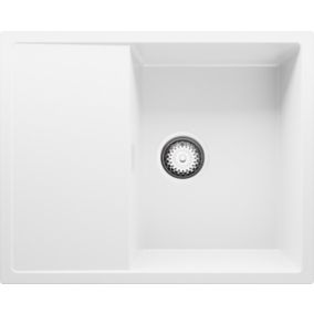 Evier Cuisine en Granit Blanc 62x50cm, Lavabo 1 bac + Kit de Vidage, Evier a Encastrer au meuble 45cm, Ibiza de Primagran