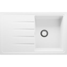 Evier Cuisine en Granit Blanc 78x50cm, Lavabo 1 bac + Kit de Vidage, Evier a Encastrer au meuble 45cm, Milan de Primagran