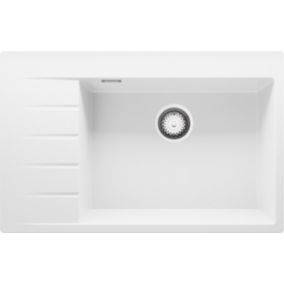 Evier Cuisine en Granit Blanc 78x50cm, Lavabo 1 bac + Kit de Vidage, Evier a Encastrer au meuble 60cm, Sydney de Primagran