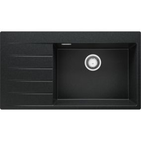 Evier Cuisine en Granit Graphite 90x50cm, Lavabo 1 bac + Kit de Vidage, Evier a Encastrer au meuble 60cm, de Primagran