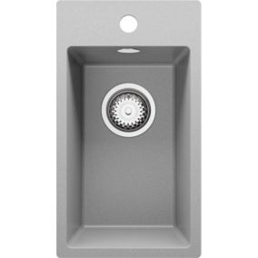 Evier Cuisine en Granit Gris 28x50cm, Lavabo 1 bac + Kit de Vidage, Evier a Encastrer au meuble 30cm, Riga de Primagran