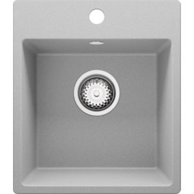 Evier Cuisine en Granit Gris 38x44cm, Lavabo 1 bac + Kit de Vidage, Evier a Encastrer au meuble 40cm, Riga Easy de Primagran