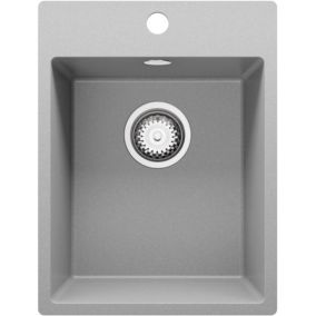 Evier Cuisine en Granit Gris 38x50cm, Lavabo 1 bac + Kit de Vidage, Evier a Encastrer au meuble 40cm, Riga de Primagran