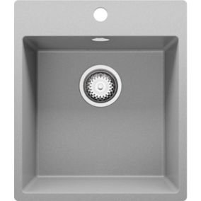 Evier Cuisine en Granit Gris 43x50cm, Lavabo 1 bac + Kit de Vidage, Evier a Encastrer au meuble 45cm, Riga de Primagran