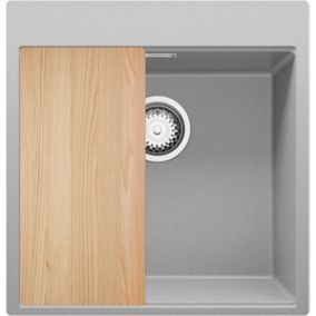 Evier Cuisine en Granit Gris 48x50cm, Lavabo 1 bac + Kit de Vidage, Evier a Encastrer au meuble 50cm, Oslo Top de Primagran