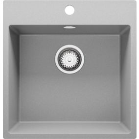 Evier Cuisine en Granit Gris 48x50cm, Lavabo 1 bac + Kit de Vidage, Evier a Encastrer au meuble 50cm, Riga de Primagran