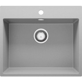 Evier Cuisine en Granit Gris 58x50cm, Lavabo 1 bac + Kit de Vidage, Evier a Encastrer au meuble 60cm, Riga de Primagran