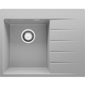 Evier Cuisine en Granit Gris 62x50cm, Lavabo 1 bac + Kit de Vidage, Evier a Encastrer au meuble 40cm, Sydney de Primagran