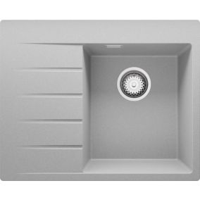 Evier Cuisine en Granit Gris 62x50cm, Lavabo 1 bac + Kit de Vidage, Evier a Encastrer au meuble 40cm, Sydney de Primagran