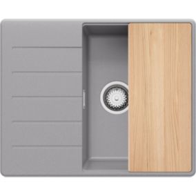 Evier Cuisine en Granit Gris 62x50cm, Lavabo 1 bac + Kit de Vidage, Evier a Encastrer au meuble 45cm, Copenhague de Primagran