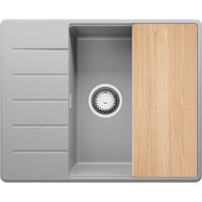 Evier Cuisine en Granit Gris 62x50cm, Lavabo 1 bac + Kit de Vidage, Evier a Encastrer au meuble 50cm, Copenhague de Primagran