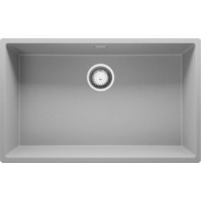 Evier Cuisine en Granit Gris 76x47cm, 1 bac + Kit de Vidage, Evier a Encastrer au meuble 80cm, London Slim de Primagran