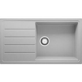 Evier Cuisine en Granit Gris 90x50cm, Lavabo 1 bac + Kit de Vidage, Evier a Encastrer au meuble 60cm, Copenhague de Primagran