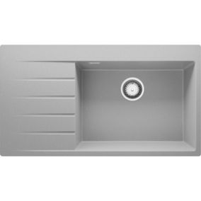 Evier Cuisine en Granit Gris 90x50cm, Lavabo 1 bac + Kit de Vidage, Evier a Encastrer au meuble 60cm, de Primagran