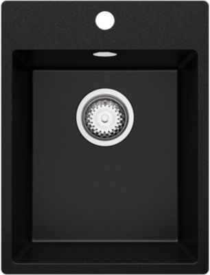 Evier Cuisine en Granit Noir 38x50cm, Lavabo 1 bac + Kit de Vidage, Evier a Encastrer au meuble 40cm, Riga de Primagran