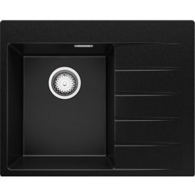 Evier Cuisine en Granit Noir 62x50cm, Lavabo 1 bac + Kit de Vidage, Evier a Encastrer au meuble 40cm, Sydney de Primagran