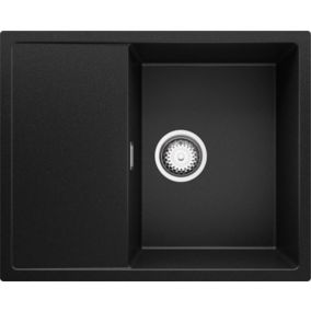 Evier Cuisine en Granit Noir 62x50cm, Lavabo 1 bac + Kit de Vidage, Evier a Encastrer au meuble 45cm, Ibiza de Primagran