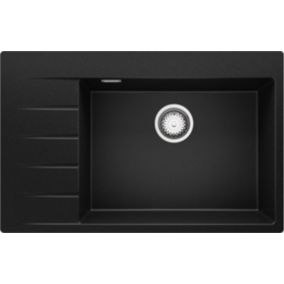 Evier Cuisine en Granit Noir 78x50cm, Lavabo 1 bac + Kit de Vidage, Evier a Encastrer au meuble 60cm, Sydney de Primagran