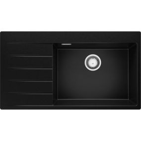 Evier Cuisine en Granit Noir 90x50cm, Lavabo 1 bac + Kit de Vidage, Evier a Encastrer au meuble 60cm, de Primagran