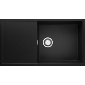 Evier Cuisine en Granit Noir 90x50cm, Lavabo 1 bac + Kit de Vidage, Evier a Encastrer au meuble 60cm, Ibiza de Primagran